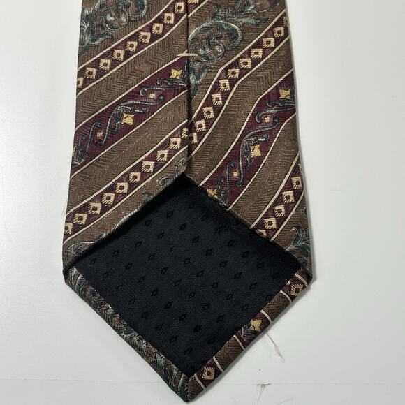 Basics by Croft & Barrow Silk Tie Brown Burgundy Striped Paisley Geometric VTG - Picture 3 of 7